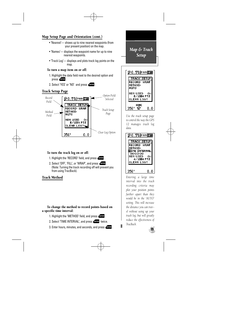 Map & track setup | Garmin GPS 12 User Manual | Page 43 / 66