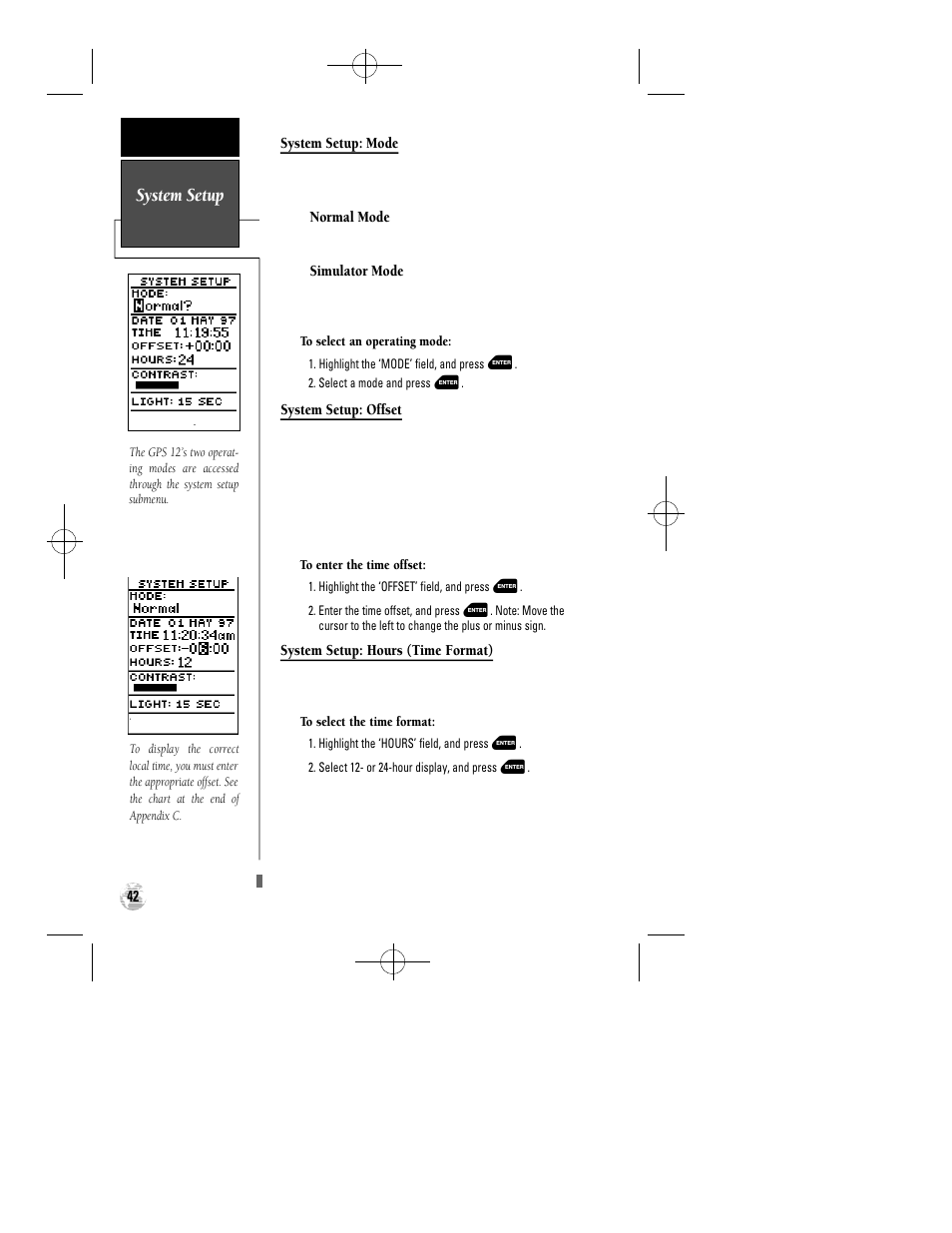 System setup | Garmin GPS 12 User Manual | Page 46 / 66