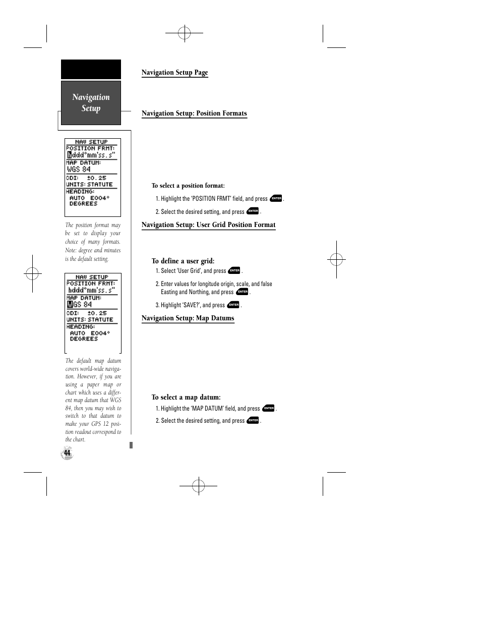 Navigation setup | Garmin GPS 12 User Manual | Page 48 / 66