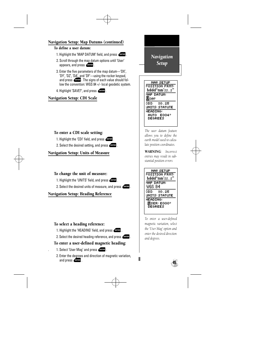 Navigation setup | Garmin GPS 12 User Manual | Page 49 / 66