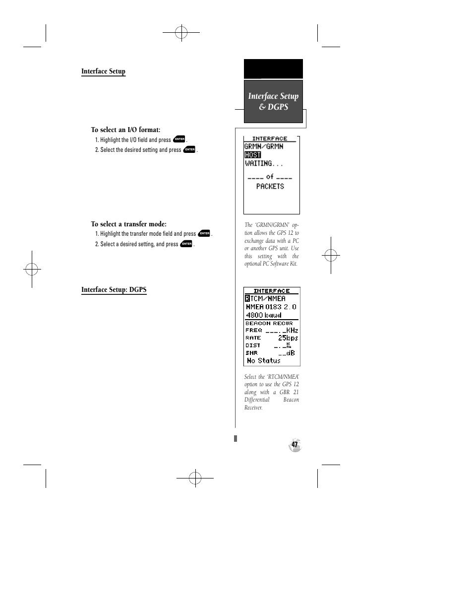 Interface setup & dgps | Garmin GPS 12 User Manual | Page 51 / 66