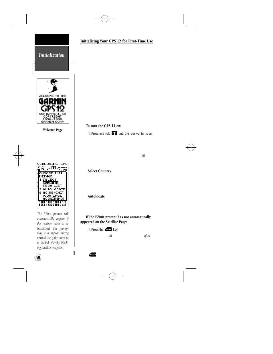 Initialization | Garmin GPS 12 User Manual | Page 54 / 66