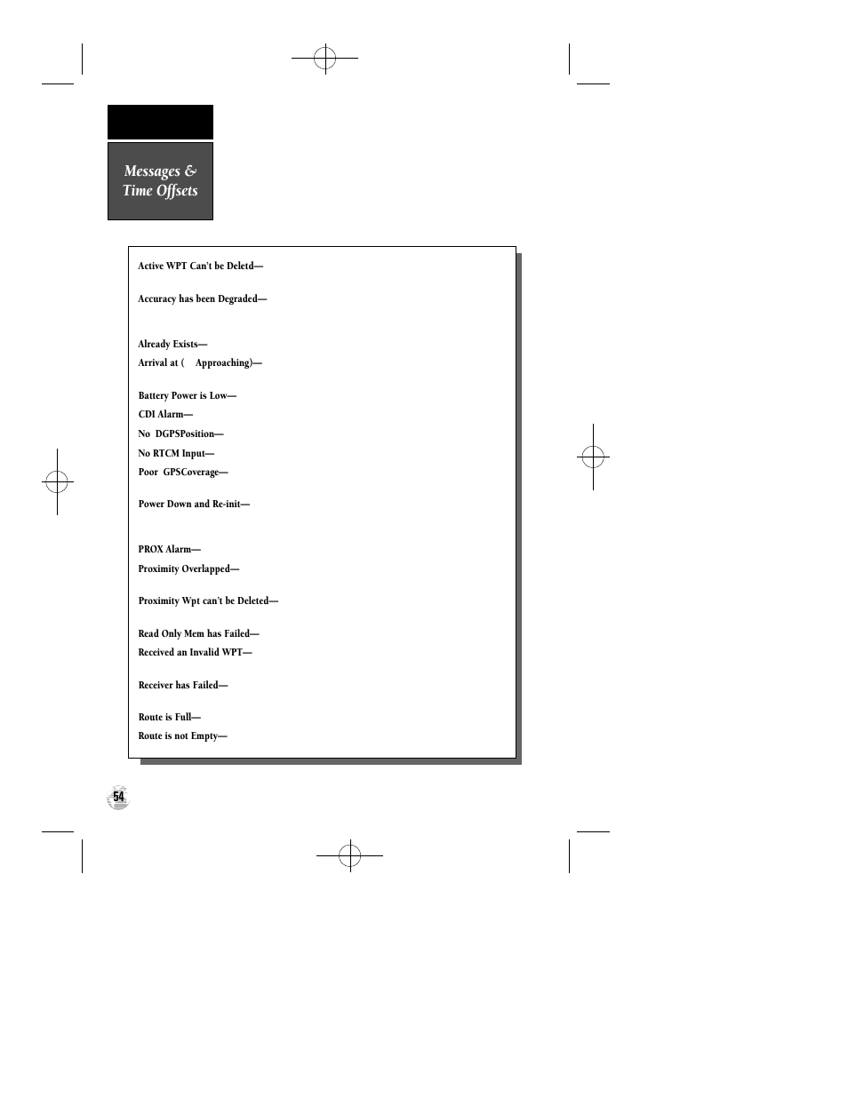 Messages & time offsets | Garmin GPS 12 User Manual | Page 58 / 66