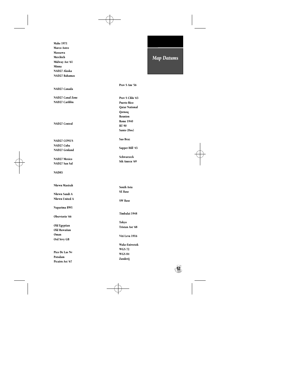 Map datums, Appendix d | Garmin GPS 12 User Manual | Page 61 / 66