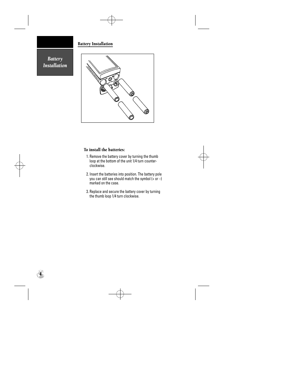 Battery installation | Garmin GPS 12 User Manual | Page 8 / 66