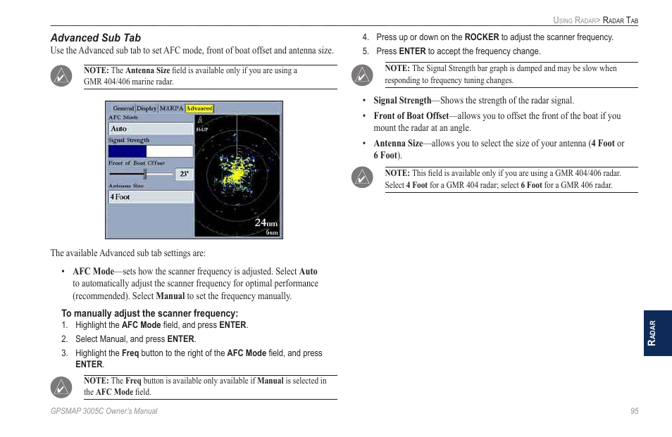 Advanced sub tab | Garmin GPSMAP 3005C User Manual | Page 103 / 124