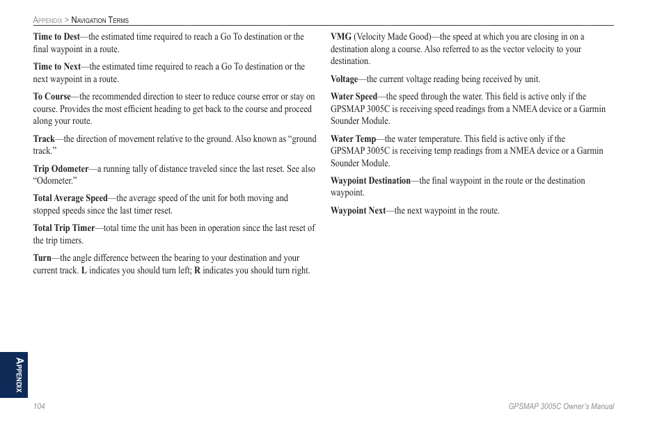 Garmin GPSMAP 3005C User Manual | Page 112 / 124