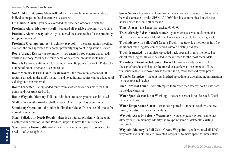 Garmin GPSMAP 3005C User Manual | Page 114 / 124
