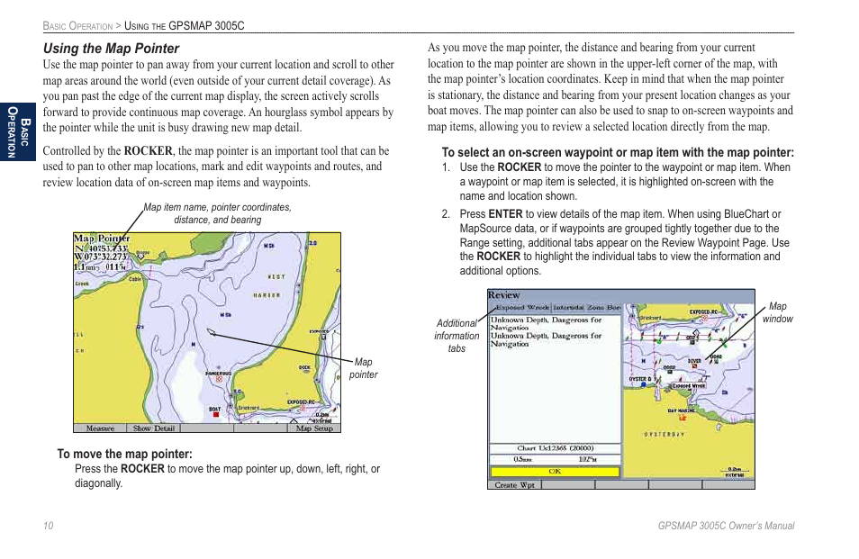 Using the map pointer | Garmin GPSMAP 3005C User Manual | Page 18 / 124