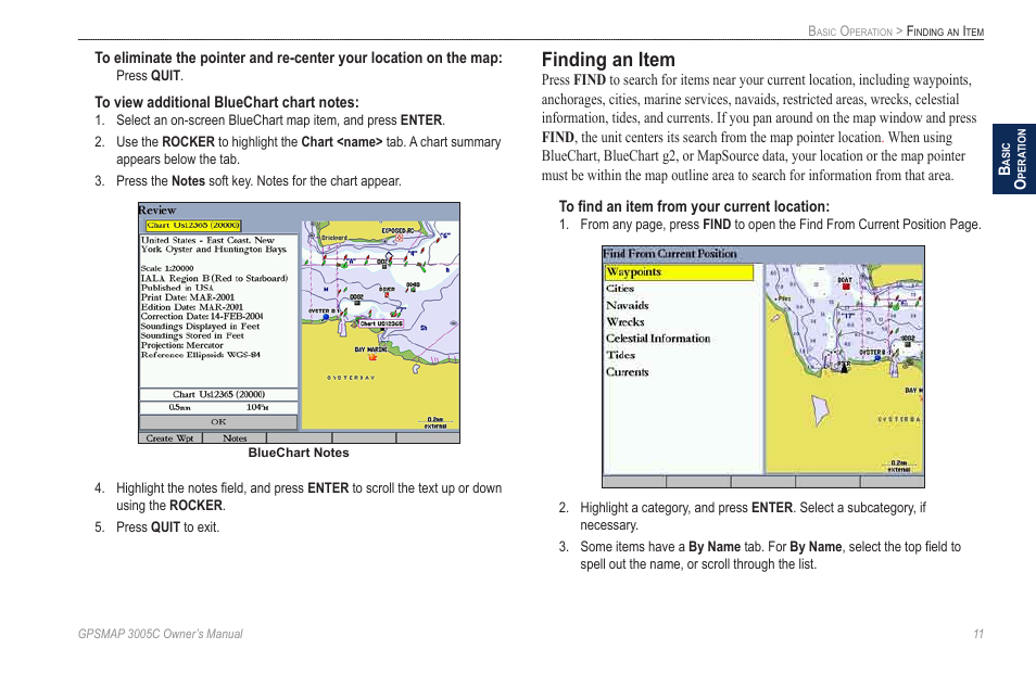 Finding an item | Garmin GPSMAP 3005C User Manual | Page 19 / 124