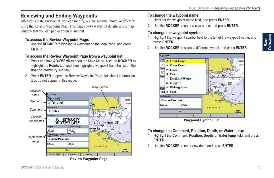 Reviewing and editing waypoints | Garmin GPSMAP 3005C User Manual | Page 23 / 124