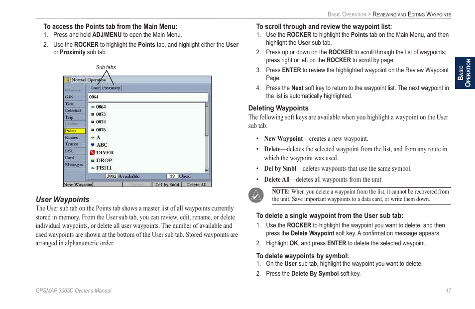 User waypoints | Garmin GPSMAP 3005C User Manual | Page 25 / 124