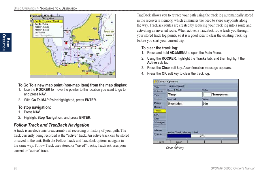 Follow track and tracback navigation | Garmin GPSMAP 3005C User Manual | Page 28 / 124