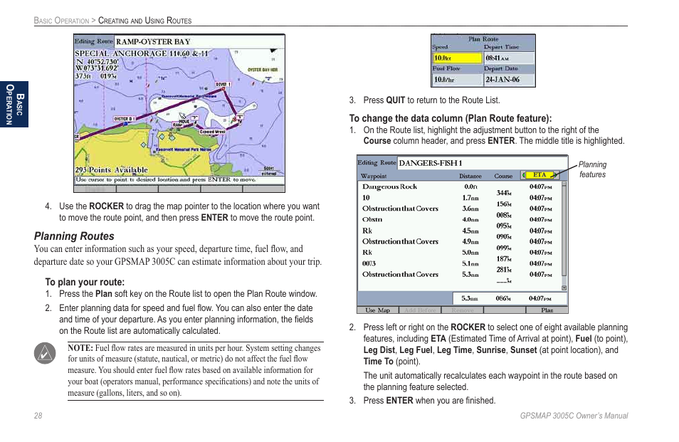 Planning routes | Garmin GPSMAP 3005C User Manual | Page 36 / 124