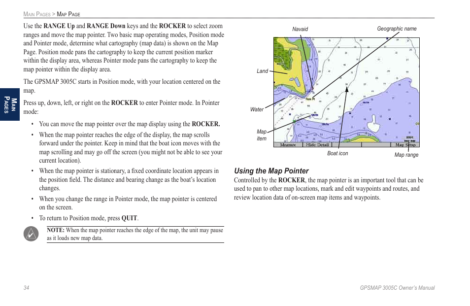 Using the map pointer | Garmin GPSMAP 3005C User Manual | Page 42 / 124