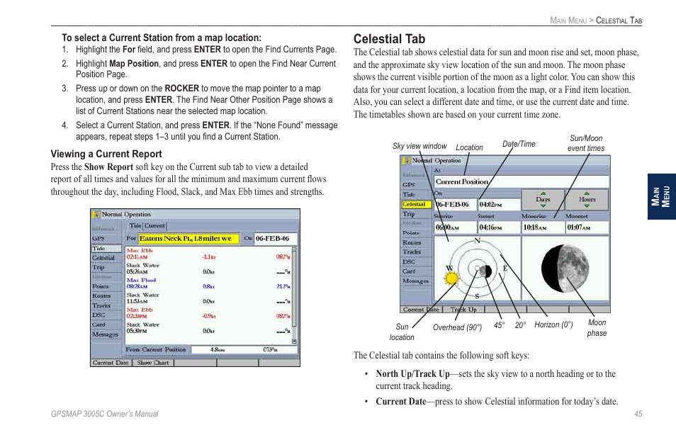 Celestial tab | Garmin GPSMAP 3005C User Manual | Page 53 / 124