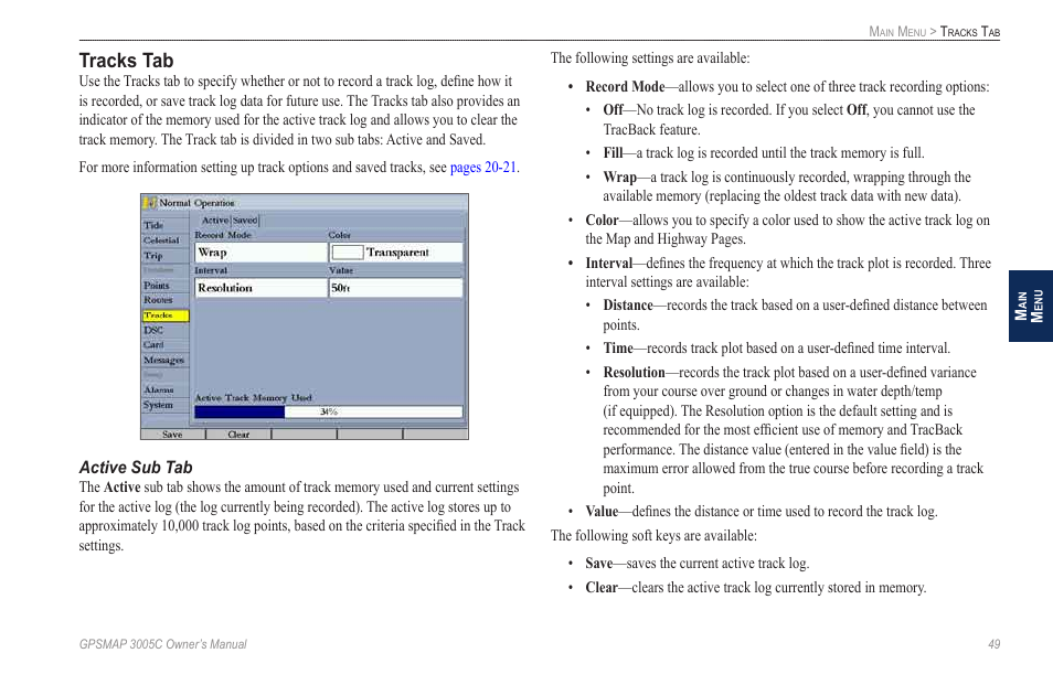Tracks tab | Garmin GPSMAP 3005C User Manual | Page 57 / 124