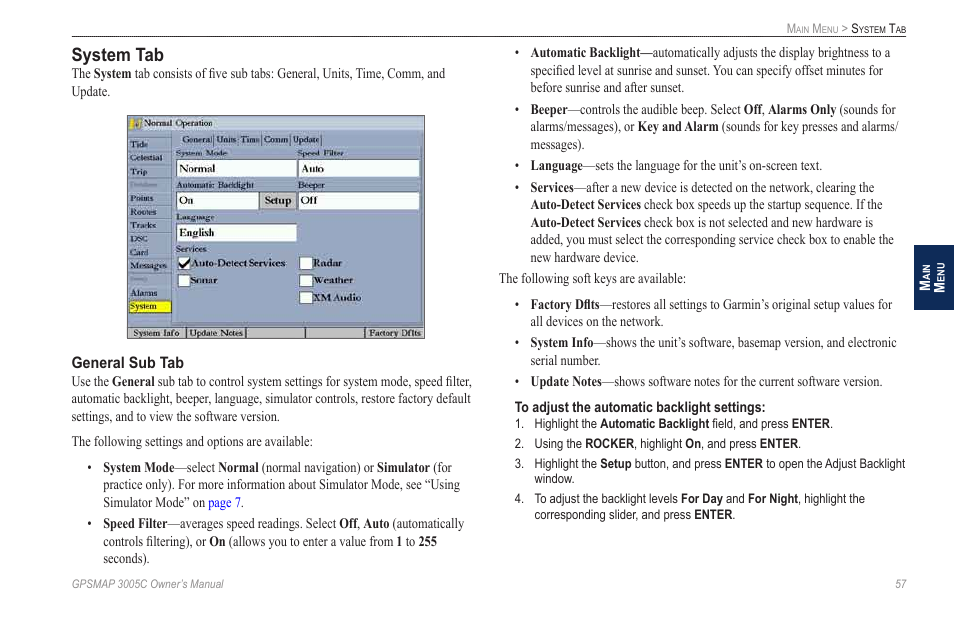 System tab | Garmin GPSMAP 3005C User Manual | Page 65 / 124