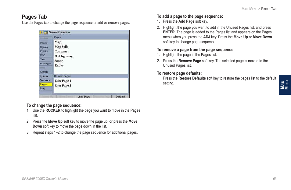 Pages tab | Garmin GPSMAP 3005C User Manual | Page 71 / 124