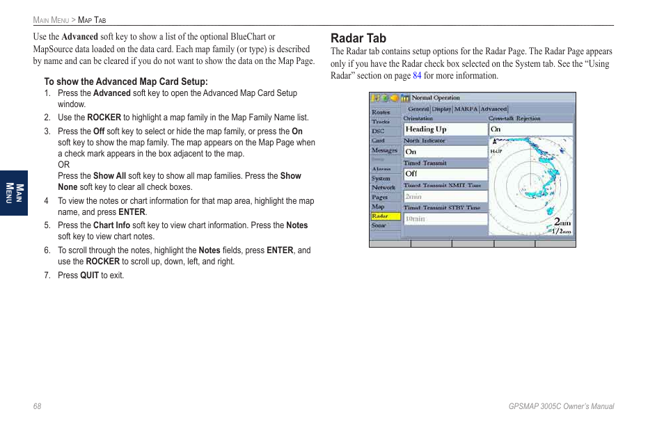 Radar tab | Garmin GPSMAP 3005C User Manual | Page 76 / 124