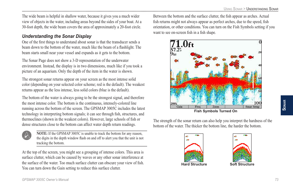 Understanding the sonar display | Garmin GPSMAP 3005C User Manual | Page 81 / 124