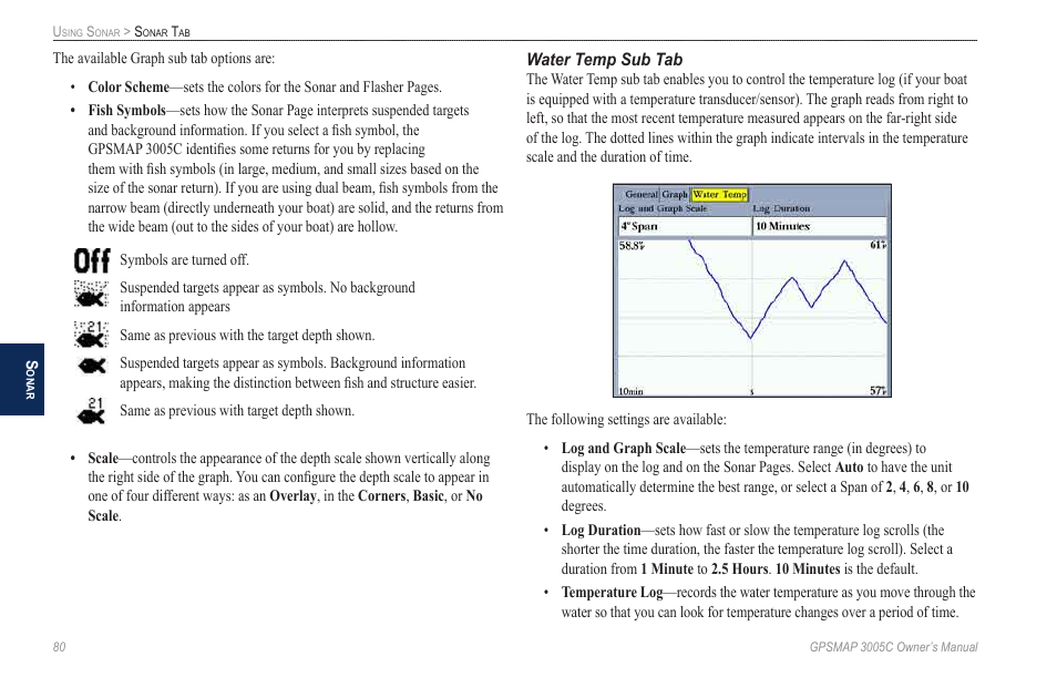 Water temp sub tab | Garmin GPSMAP 3005C User Manual | Page 88 / 124