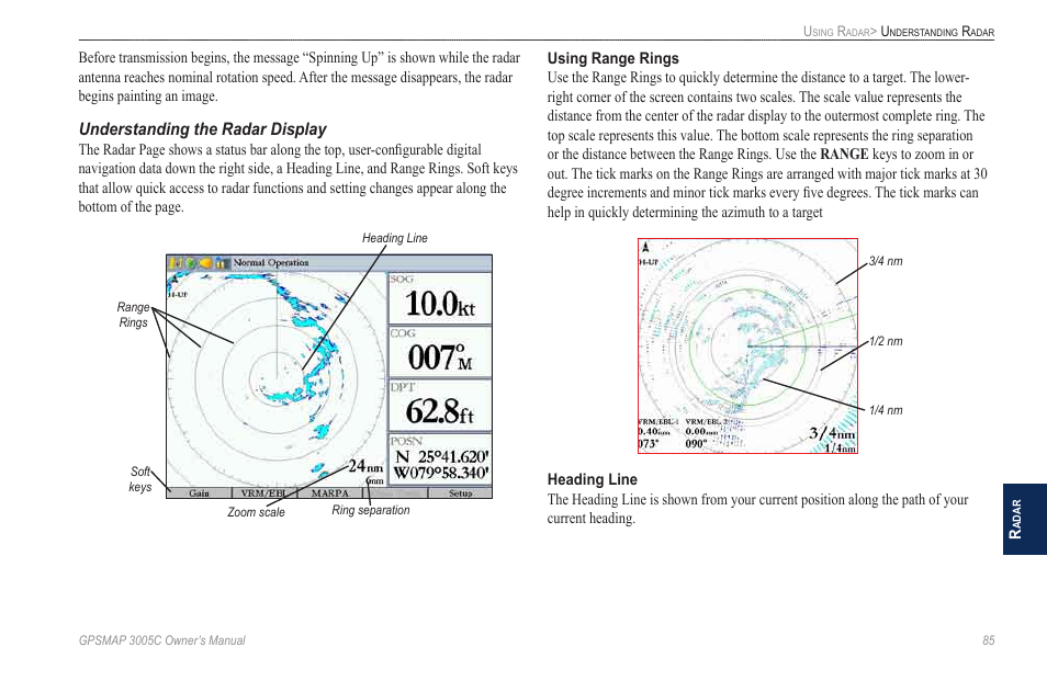 Understanding the radar display | Garmin GPSMAP 3005C User Manual | Page 93 / 124