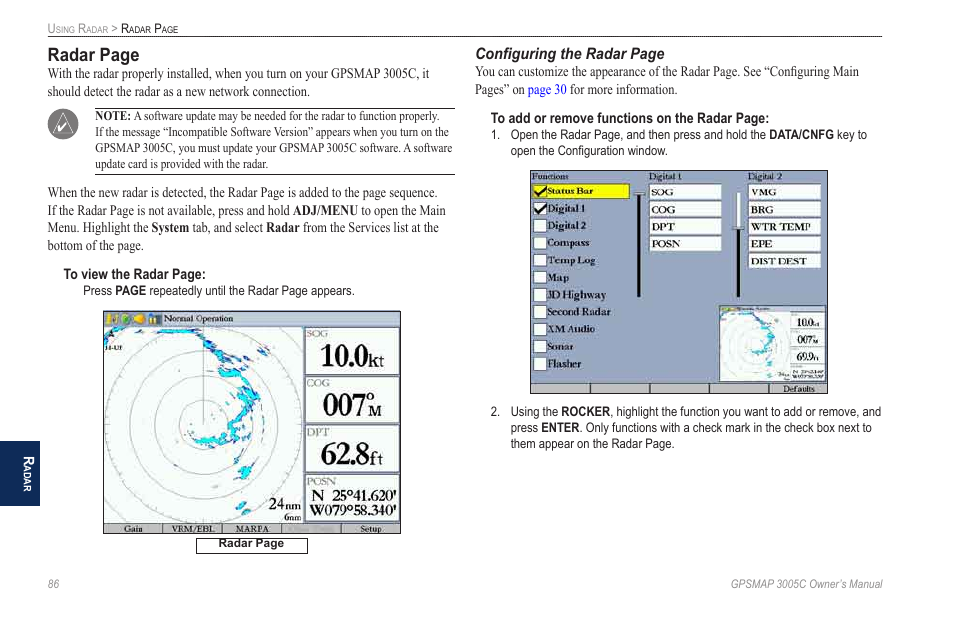 Radar page | Garmin GPSMAP 3005C User Manual | Page 94 / 124