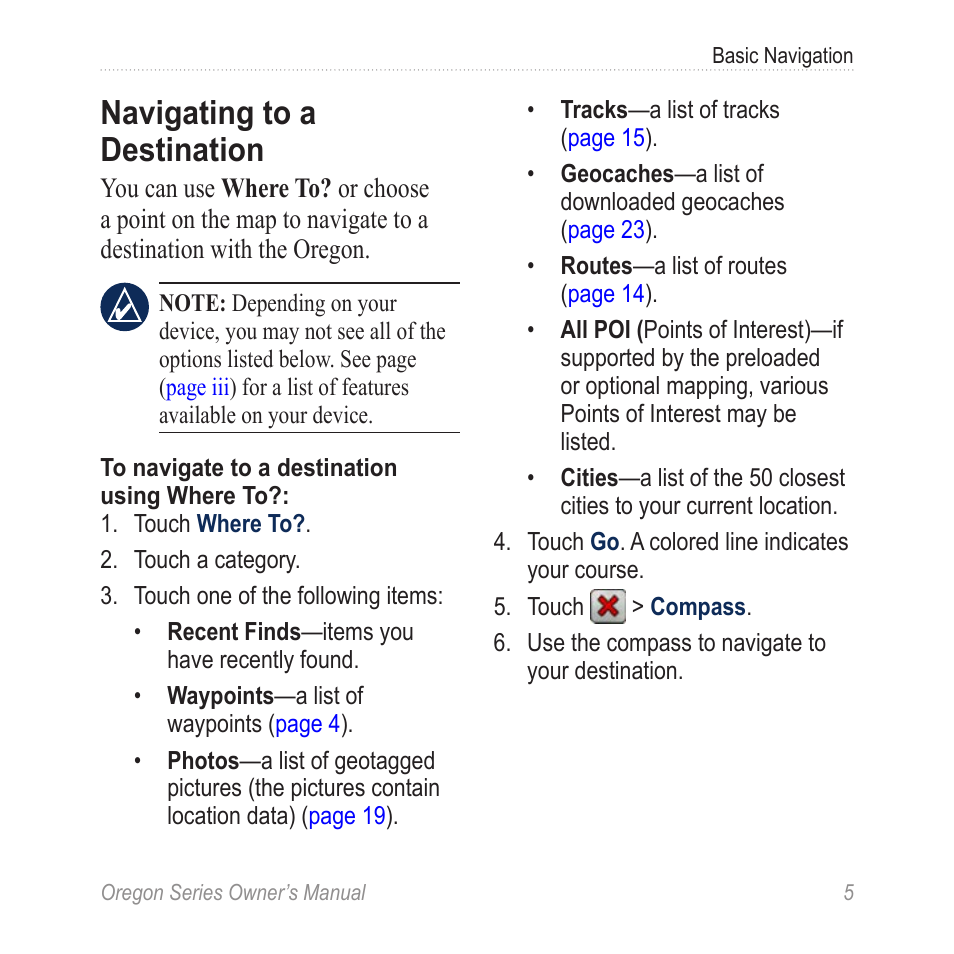 Navigating to a destination | Garmin Oregon 400t User Manual | Page 13 / 56