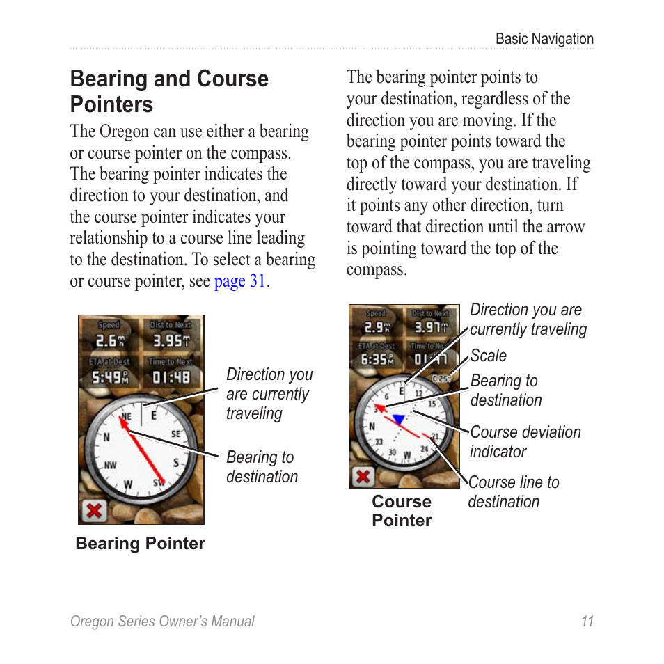 Bearing and course pointers | Garmin Oregon 400t User Manual | Page 19 / 56