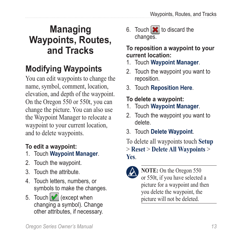 Managing waypoints, Routes, and tracks, Modifying waypoints | Managing waypoints, routes, and tracks | Garmin Oregon 400t User Manual | Page 21 / 56