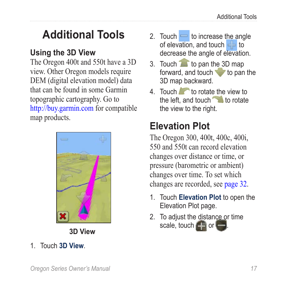 Additional tools, Elevation plot | Garmin Oregon 400t User Manual | Page 25 / 56