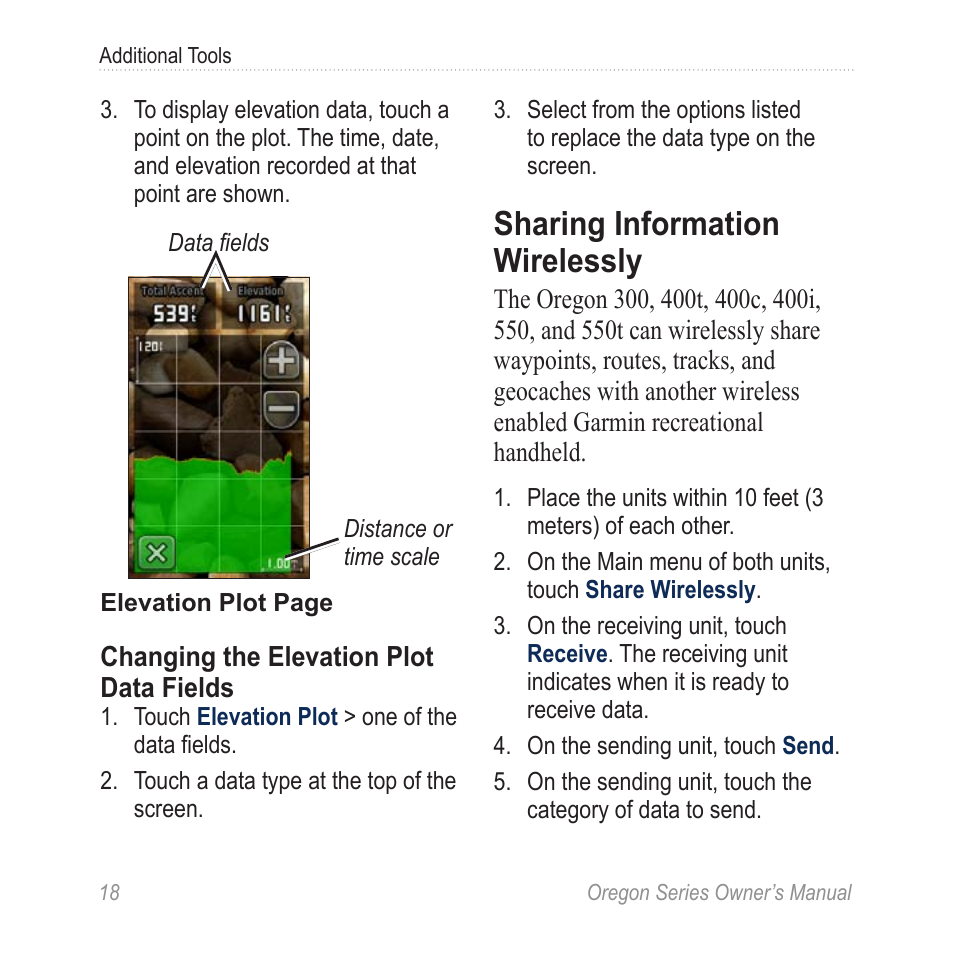 Sharing information, Wirelessly, Sharing information wirelessly | Garmin Oregon 400t User Manual | Page 26 / 56