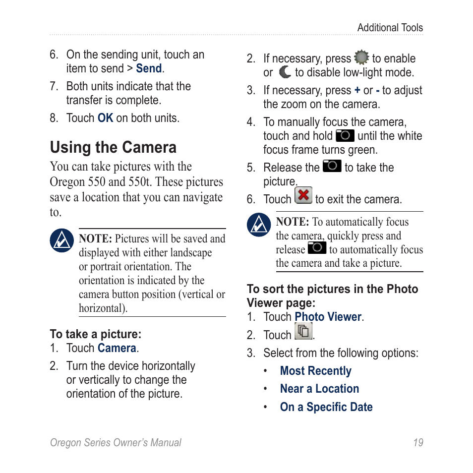 Using the camera | Garmin Oregon 400t User Manual | Page 27 / 56