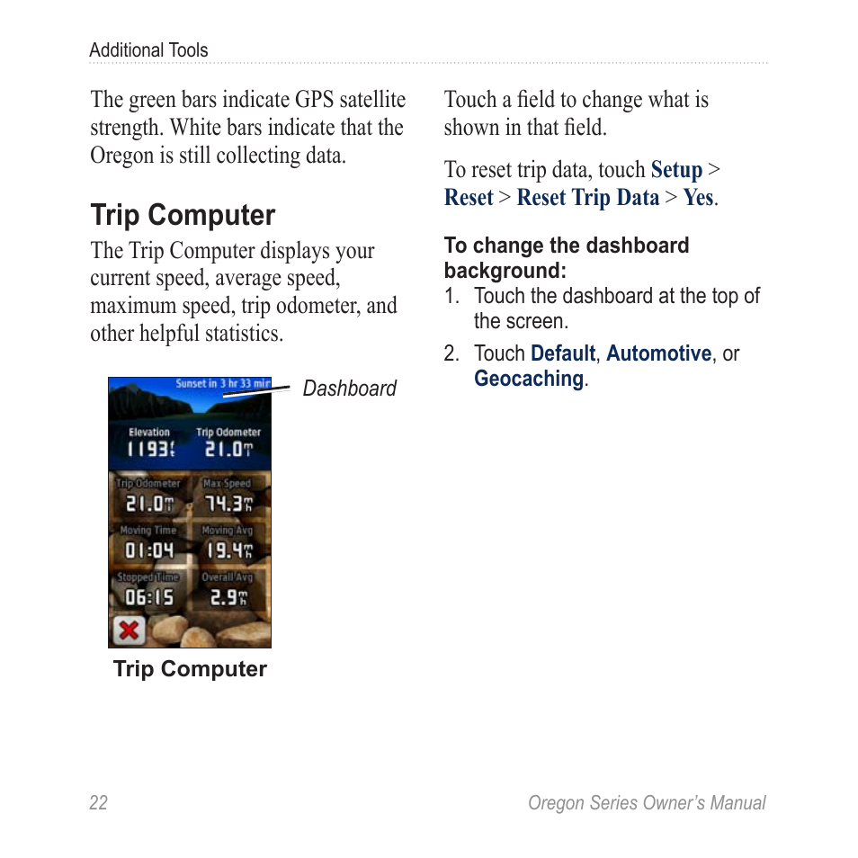 Trip computer | Garmin Oregon 400t User Manual | Page 30 / 56