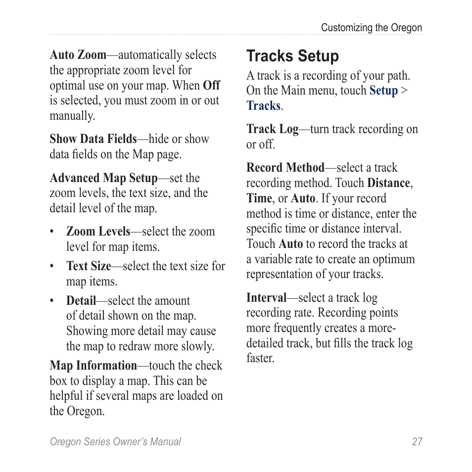 Tracks setup | Garmin Oregon 400t User Manual | Page 35 / 56