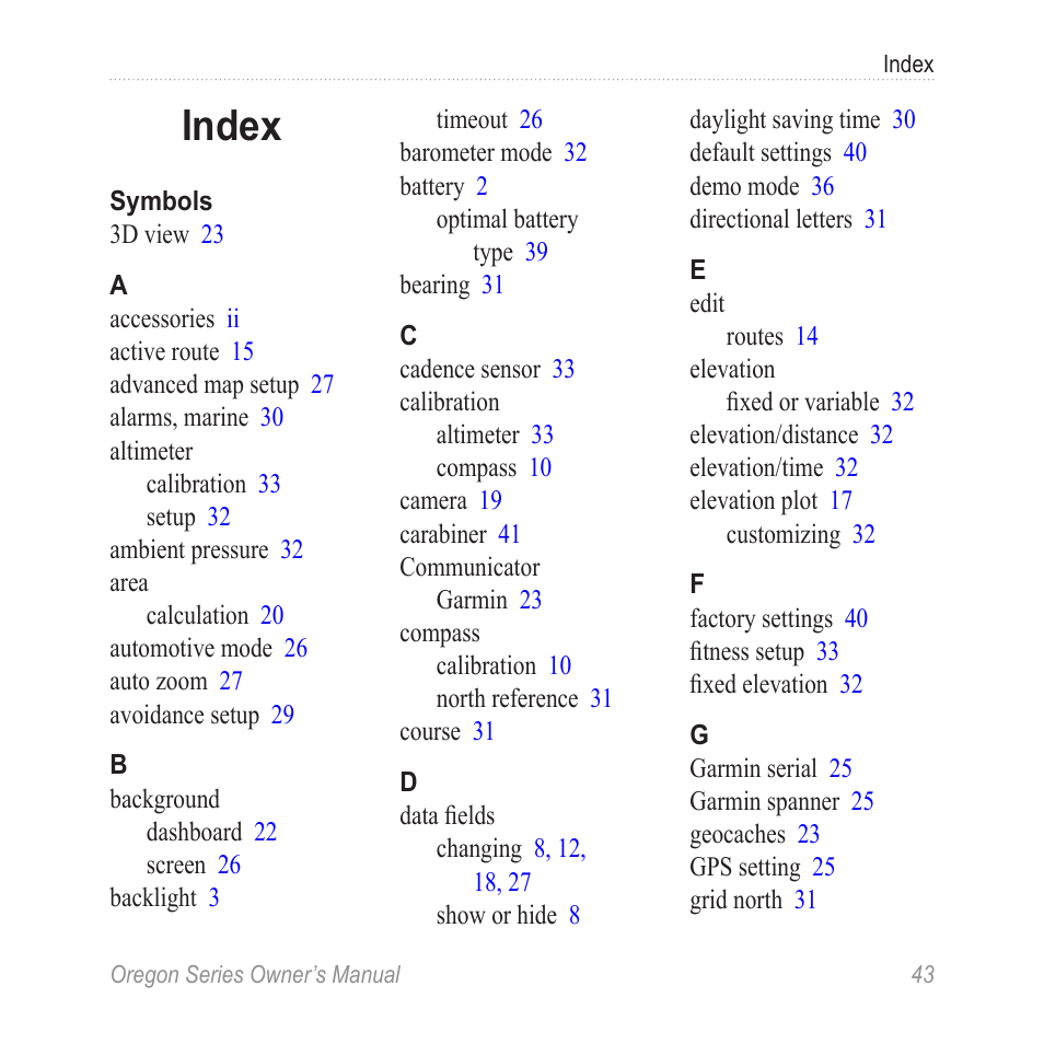 Index | Garmin Oregon 400t User Manual | Page 51 / 56