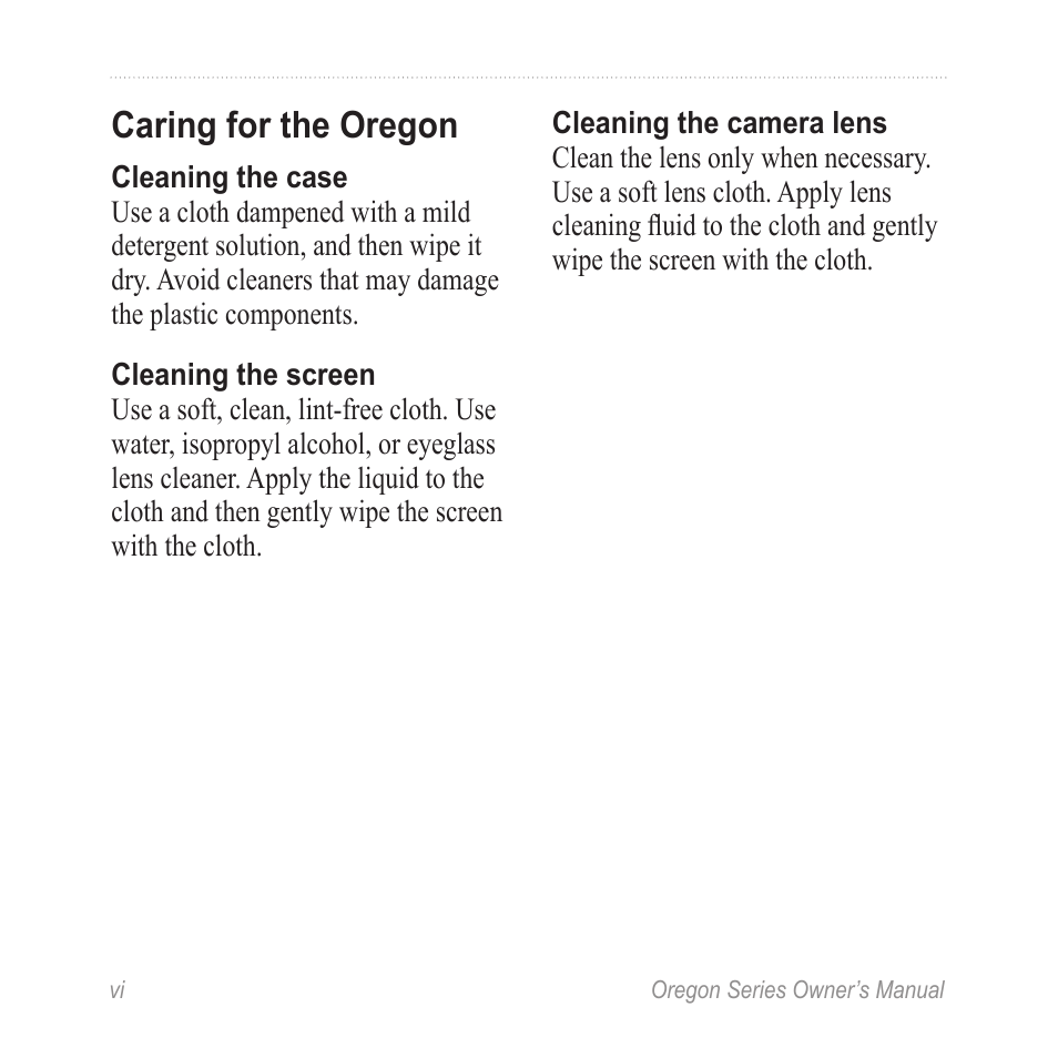 Caring for the oregon | Garmin Oregon 400t User Manual | Page 8 / 56