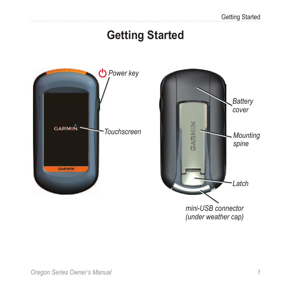 Getting started | Garmin Oregon 400t User Manual | Page 9 / 56