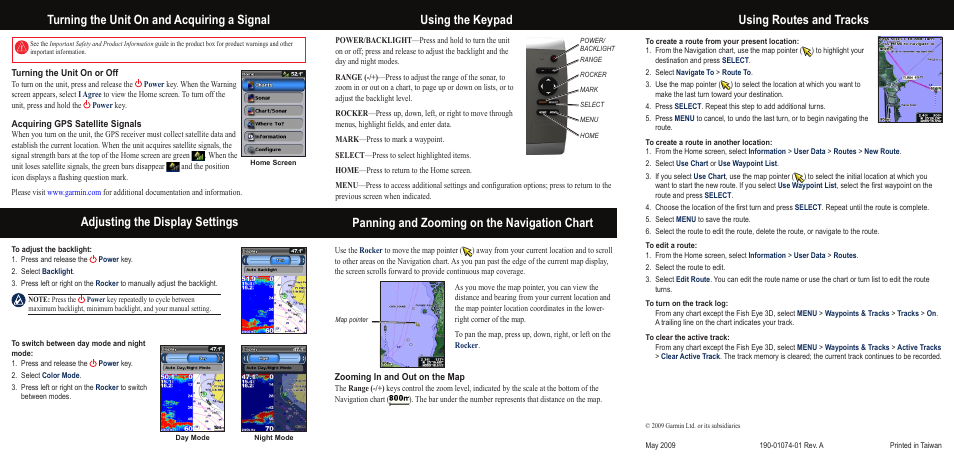 Adjusting the display settings, Panning and zooming on the navigation chart, Using the keypad | Garmin GPSMAP 546s User Manual | Page 2 / 2