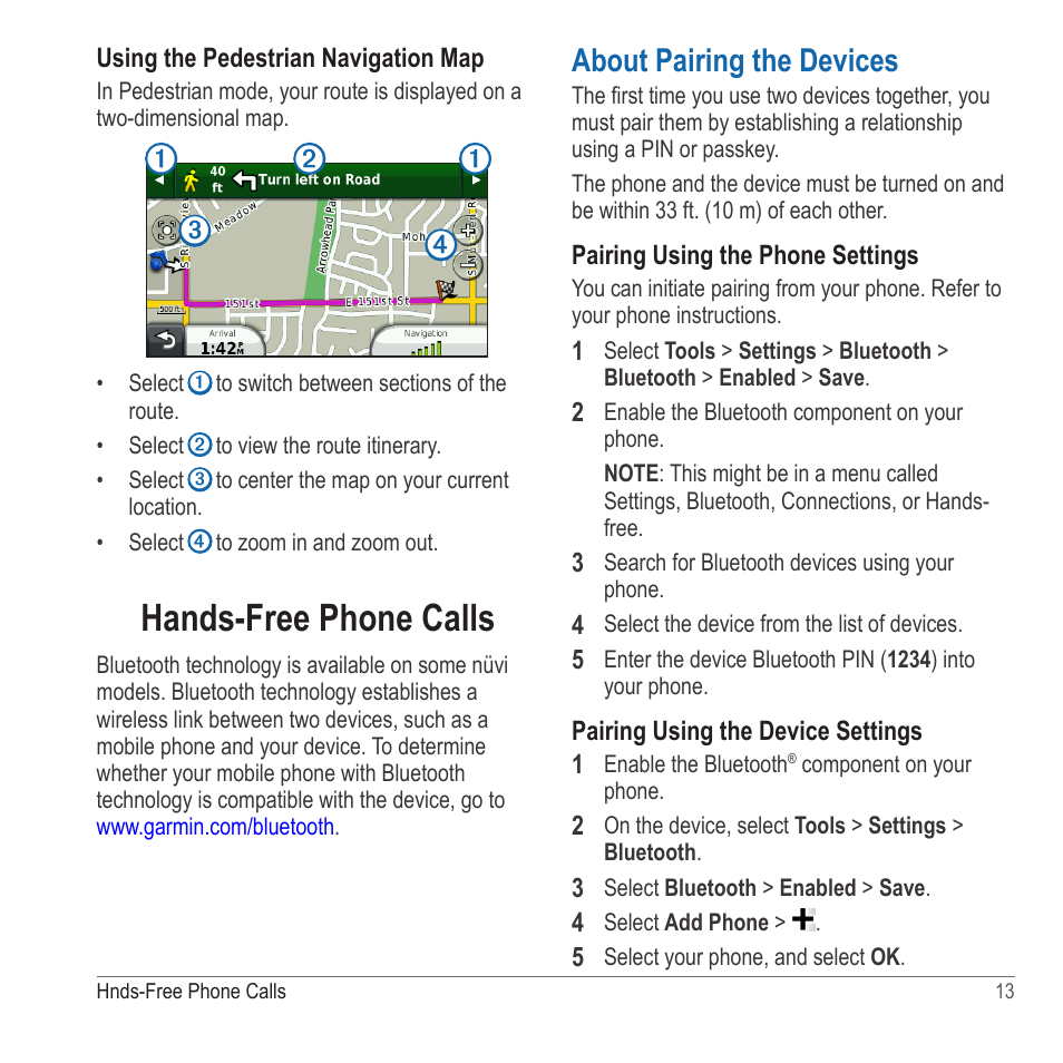 Hands-free phone calls, About pairing the devices | Garmin nuvi 2580TV User Manual | Page 17 / 36