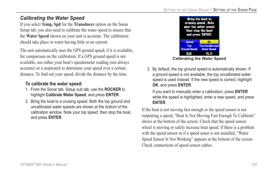 Calibrating the water speed | Garmin GPSMAP 496 User Manual | Page 133 / 164