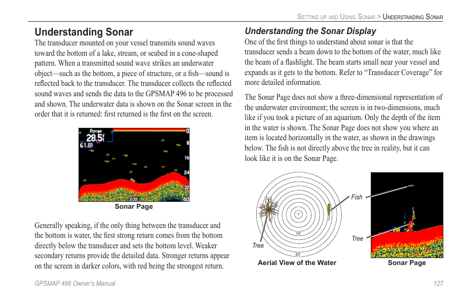 Understanding sonar, Understanding the sonar display | Garmin GPSMAP 496 User Manual | Page 135 / 164