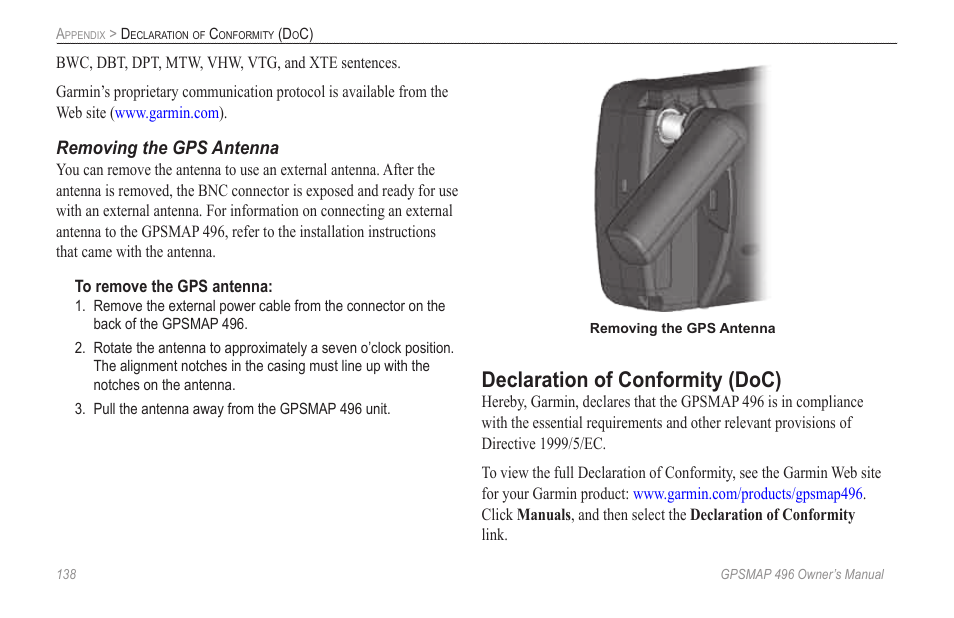 Declaration of conformity (doc) | Garmin GPSMAP 496 User Manual | Page 146 / 164