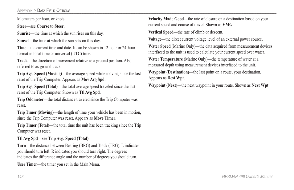 Garmin GPSMAP 496 User Manual | Page 156 / 164