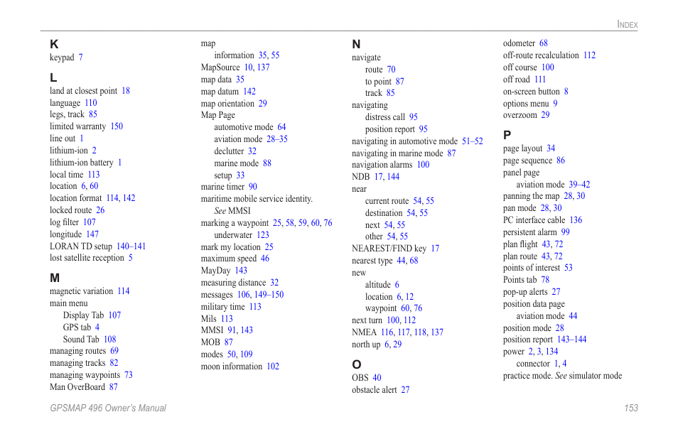 Garmin GPSMAP 496 User Manual | Page 161 / 164