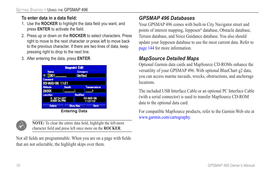 Garmin GPSMAP 496 User Manual | Page 18 / 164