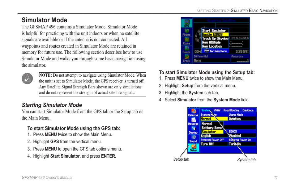 Simulator mode | Garmin GPSMAP 496 User Manual | Page 19 / 164