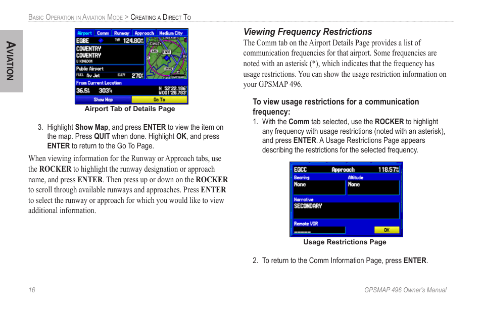 Viewing frequency restrictions | Garmin GPSMAP 496 User Manual | Page 24 / 164