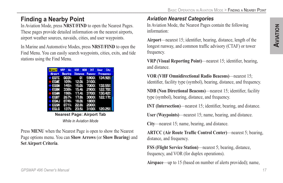 Finding a nearby point | Garmin GPSMAP 496 User Manual | Page 25 / 164